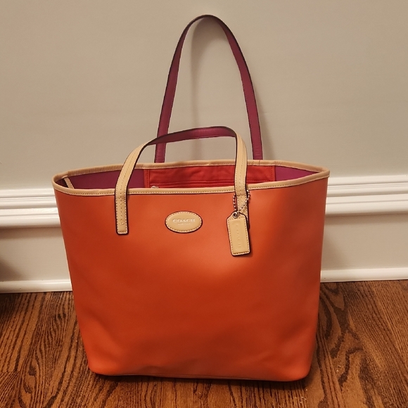 Coach Orange Tote with Purple Accents EUC - Picture 1 of 6